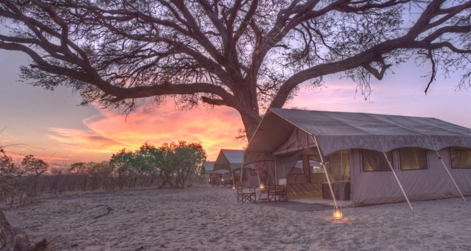 An exterior view of luxury tented camp Savute Under Canvas, Botswana